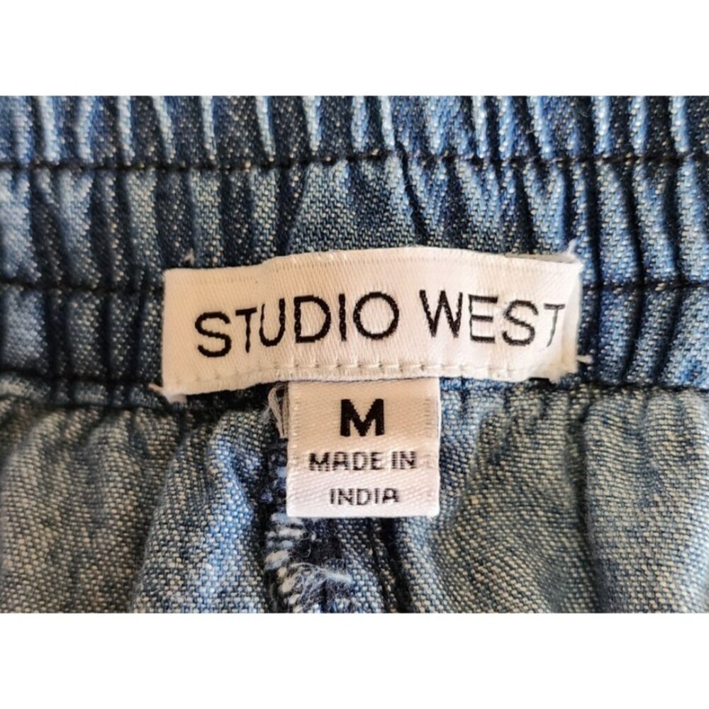 Studio West Patchwork Denim Midi Flare Skirt Elas… - image 8